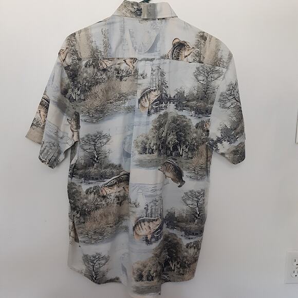 North River Crappie Bass Fishing Shirt Mens M Short Sleeve Button Up Fish Nature - Picture 8 of 10